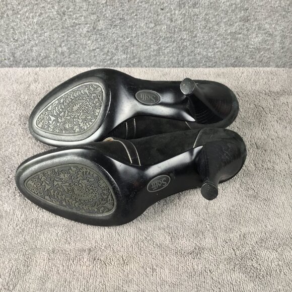 SOFFT Rockabilly BLACK SUEDE MARY JANES 8M PUMPS PLATFORM FLOWER STRAP - Picture 9 of 10